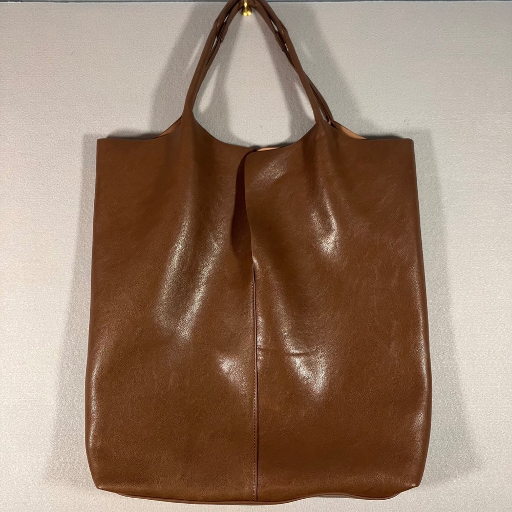 Dolce Vita Brown Faux Leather Slouchy Tote Shoulder Bag Minimalist Everyday Boho